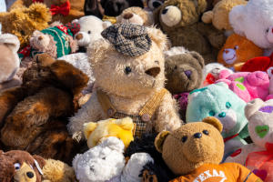 A stack of teddy bears used by the WV Momma Bears
