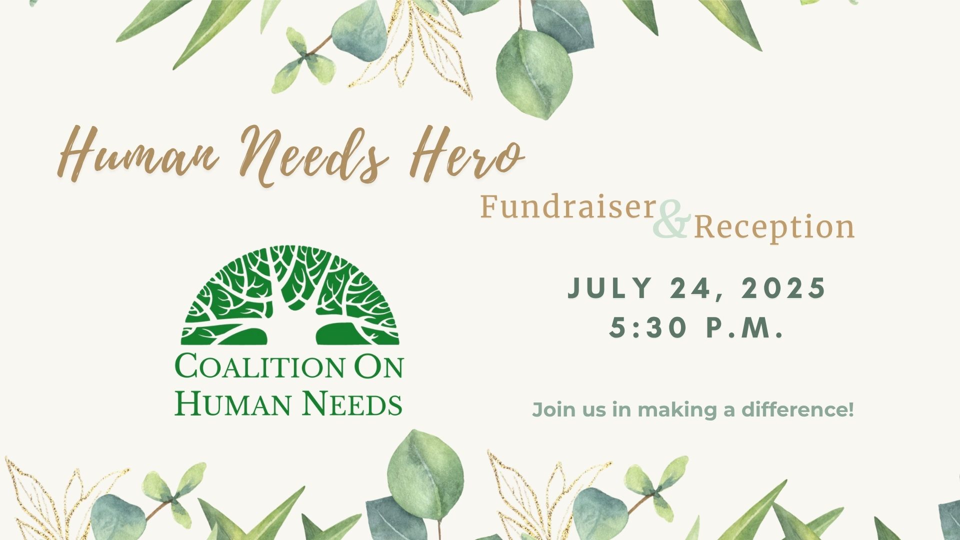 Webpage banner showing date and time information for the annual fundraiser & celebration.